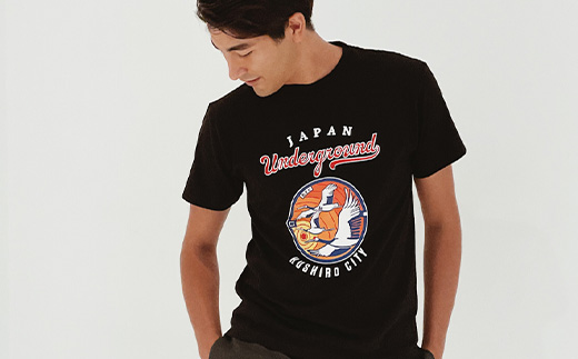 釧路市 マンホールTシャツ（黒）M F4F-1554