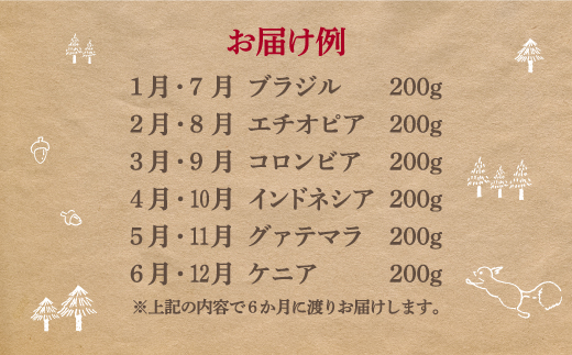 月替りスペシャルティコーヒー豆（200g）定期便6ヶ月【06009】