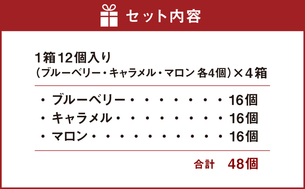 美冬12個入 (ブルーベリー、キャラメル、マロン)×4箱 合計48個 美冬 ミルフィーユ パイ チョコ お菓子 おやつ 北海道 北広島市