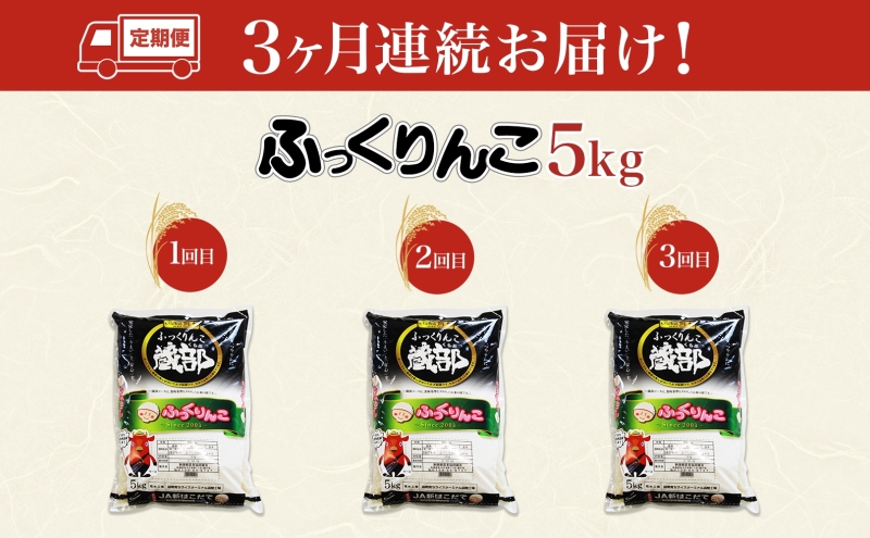 北海道 定期便 3ヵ月連続3回 木古内産 ふっくりんこ 5kg 特A 精米 米 お米 白米 北海道米 道産米 ブランド米 ごはん ご飯 ふっくら 産地直送 木古内公益振興社 送料無料