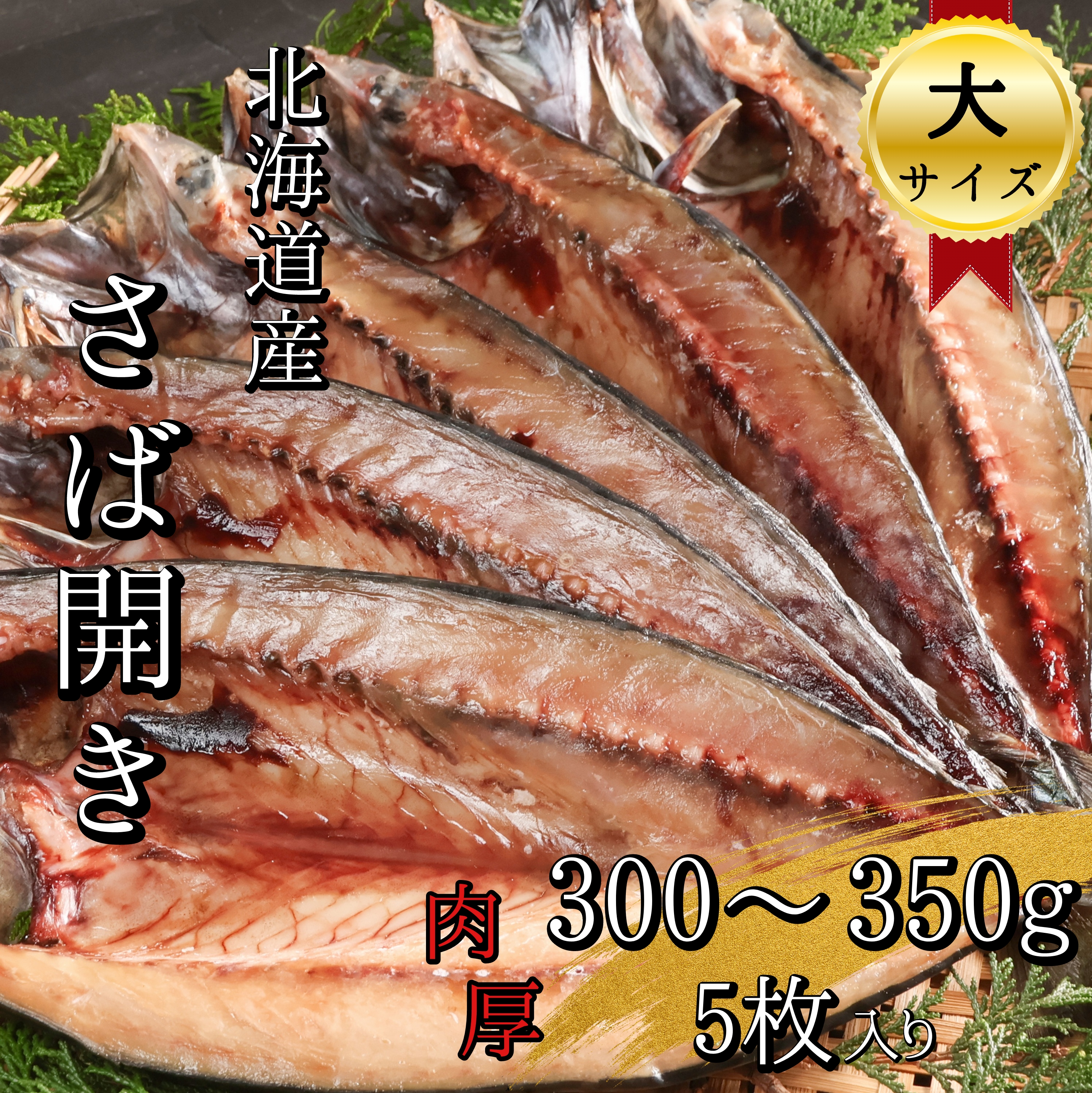 【北海道産】塩さば一夜干し開き大サイズ　300~350g×5枚(真空パック入り干物)