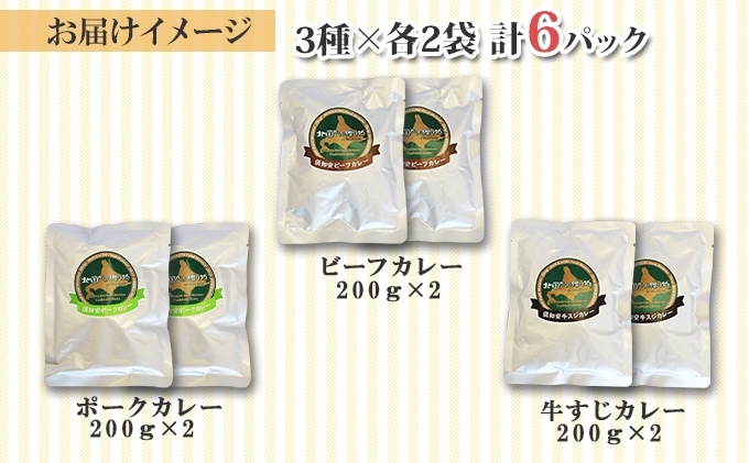 北海道 倶知安 カレー 3種 食べ比べ セット 計6個 中辛 スープカレー ビーフ ポーク 牛すじ カレー 詰め合わせ じゃがいも 牛 牛肉 豚肉 業務用 レトルトカレー 