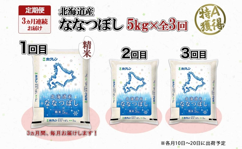 定期便 3ヵ月連続3回 北海道産 ななつぼし 精米 5kg 米 特A 白米 お取り寄せ ごはん 道産米 ブランド米 5キロ おまとめ買い お米 ふっくら ようてい農業協同組合 ホクレン 送料無料 北海道 倶知安町