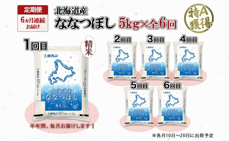 定期便 6ヵ月連続6回 北海道産 ななつぼし 精米 5kg 米 特A 白米 お取り寄せ ごはん 道産米 ブランド米 5キロ おまとめ買い お米 ふっくら ようてい農業協同組合 ホクレン 送料無料 北海道 倶知安町