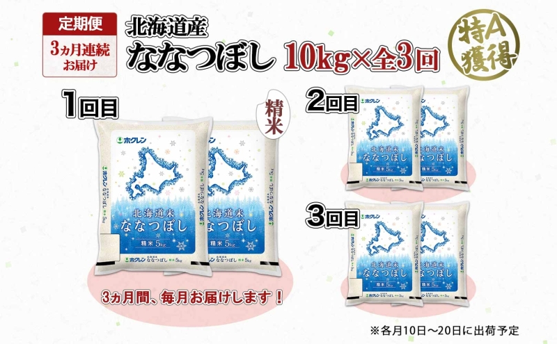 定期便 3ヵ月連続3回 北海道産 ななつぼし 精米 10kg 米 特A 白米 お取り寄せ ごはん 道産米 ブランド米 10キロ おまとめ買い お米 ふっくら ようてい農業協同組合 ホクレン 送料無料 北海道 倶知安町