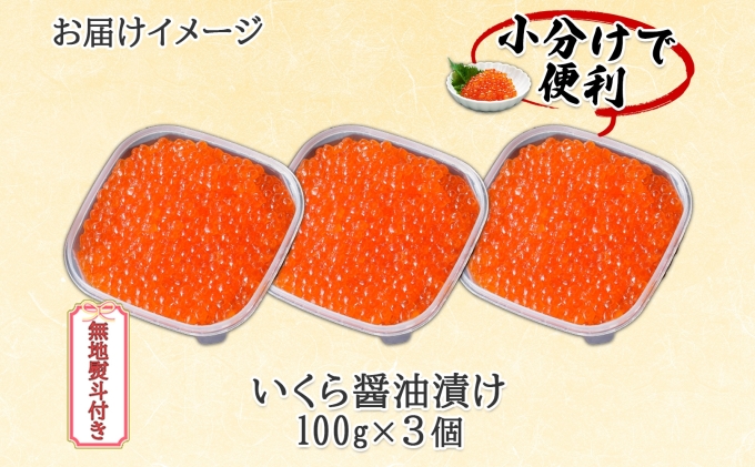 無地熨斗 北海道産 いくら醤油漬け 100g×3パック 計300g 小分け パック イクラ 海鮮 魚卵 お取り寄せ お中元 お歳暮 蟹鮨加藤 熨斗 のし 名入れ不可 送料無料 北海道 倶知安町 