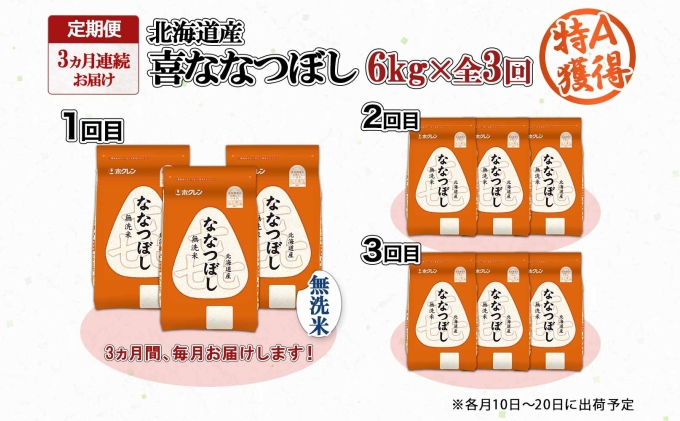 定期便 3ヵ月連続3回 北海道産 喜ななつぼし 無洗米 2kg×3袋 計6kg 米 特A 白米 小分け お取り寄せ ななつぼし ごはん ブランド米 備蓄 ギフト ようてい農業協同組合 ホクレン 送料無料 北海道 倶知安町 お米 3カ月 