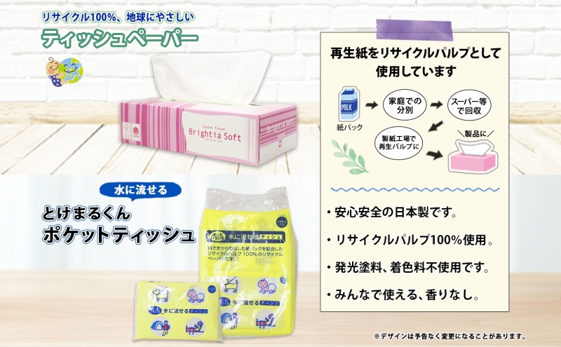 北海道 定期便 3ヶ月毎全4回 普段使いセット トイレットペーパー ダブル 12ロール ティッシュ ボックス 5箱 ポケット 12個 香りなし リサイクル エコ 日本製 消耗品 備蓄 送料無料