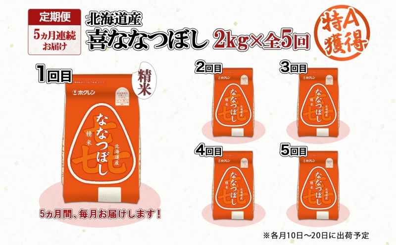 定期便 5ヵ月連続5回 北海道産 喜ななつぼし 精米 2kg 米 特A 白米 お取り寄せ ななつぼし ごはん ブランド米 2キロ お米 ご飯 北海道米 国産 グルメ 備蓄 ギフト ようてい農業協同組合 ホクレン 送料無料 北海道 倶知安町 