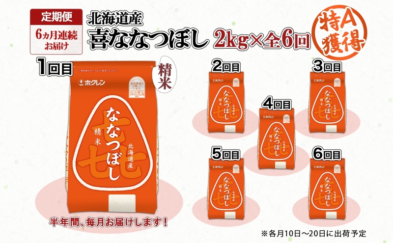 定期便 6ヵ月連続6回 北海道産 喜ななつぼし 精米 2kg 米 特A 白米 お取り寄せ ななつぼし ごはん ブランド米 2キロ お米 ご飯 北海道米 国産 グルメ 備蓄 ギフト ようてい農業協同組合 ホクレン 送料無料 北海道 倶知安町 