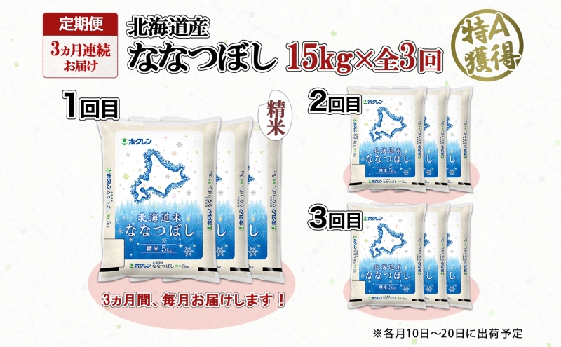 定期便 3ヵ月連続3回 北海道産 ななつぼし 精米 15kg 米 特A 白米 ごはん 道産米 ブランド米 15キロ 5kg ×3袋 まとめ買い お米 北海道前 グルメ お取り寄せ ようてい農業協同組合 ホクレン 送料無料 北海道 倶知安町 