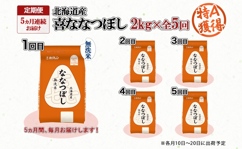 定期便 5ヵ月連続5回 北海道産 喜ななつぼし 無洗米 2kg 米 特A 白米 お取り寄せ ななつぼし ごはん ブランド米 2キロ お米 ご飯 北海道米 国産 備蓄 ようてい農業協同組合 ホクレン 送料無料 北海道 倶知安町 