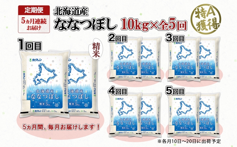 定期便 5ヵ月連続5回 北海道産 ななつぼし 精米 10kg 米 特A 白米 ごはん 道産米 ブランド米 10キロ 5kg ×2袋 まとめ買い お米 北海道前 グルメ お取り寄せ ようてい農業協同組合 ホクレン 送料無料 北海道 倶知安町 