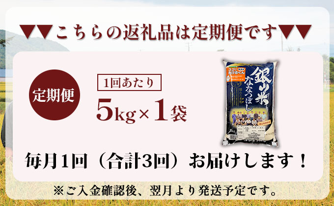 3ヵ月連続お届け　銀山米研究会の無洗米＜ななつぼし＞5kg