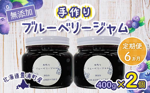 【定期便6カ月】北海道 豊浦町産 無添加手作り ブルーベリージャム400g×2個  TYUS012