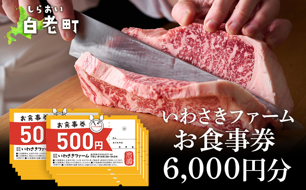 いわさきファーム お食事券 6,000円分 レストラン ギフト 牛肉 白老牛 北海道 白老町 チケット AB020