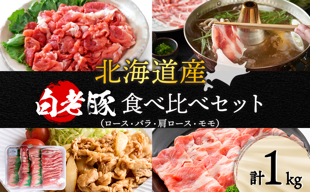 北海道産 白老豚 食べ比べセット（ロース・バラ・肩ロース・モモ各250g） 豚肉 冷凍 国産 スライス  BV020