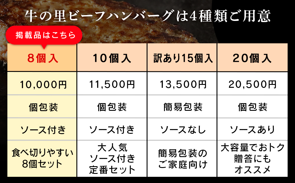 牛の里ビーフハンバーグ（110g×8個）特製ソース（8袋）の詰合せ AG050