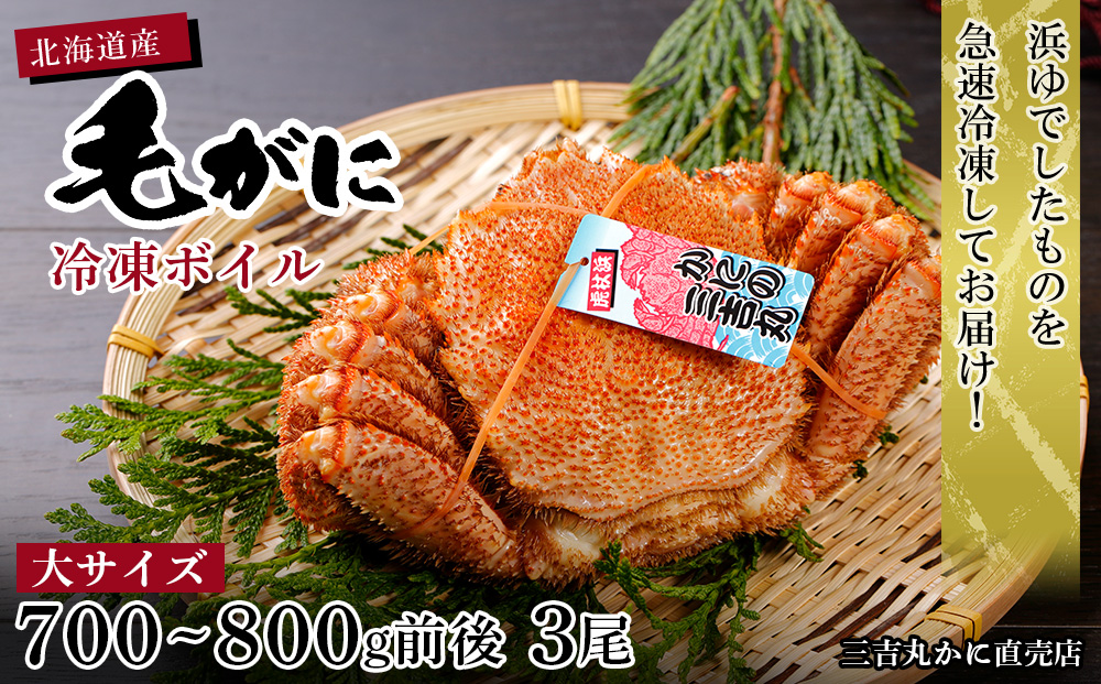 【大サイズ】北海道産 冷凍ボイル毛ガニ (700g-800g前後) 3尾 AS125