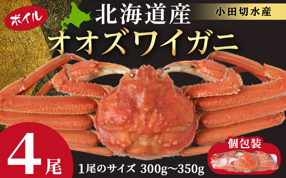 北海道産 大ズワイ 300g～350g ×4尾 ＜小田切水産＞ オオズワイ 蟹 かに カニ ボイル AM115