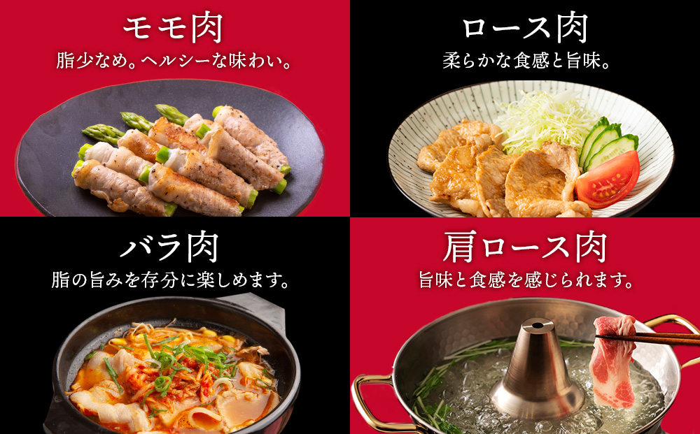 北海道産 白老豚 食べ比べセット（ロース・バラ・肩ロース・モモ各250g） 豚肉 冷凍 国産 スライス  BV020