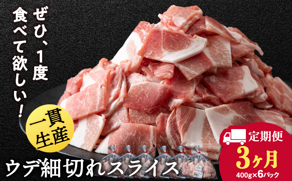 【定期便 3カ月】北海道産 白老豚 ウデ 小間切れスライス 400g×６パック セット 冷凍 豚肉 料理 BV064