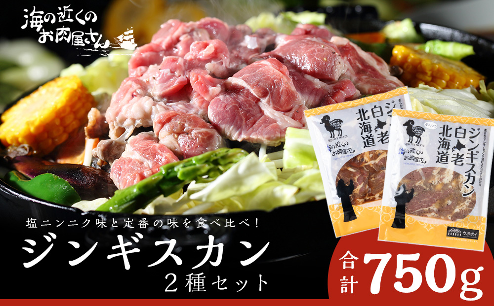 ジンギスカン2種セット 750g (塩ニンニクジンギスカン 350g、味付けラムジンギスカン400g) ラム 羊肉 北海道 CC007