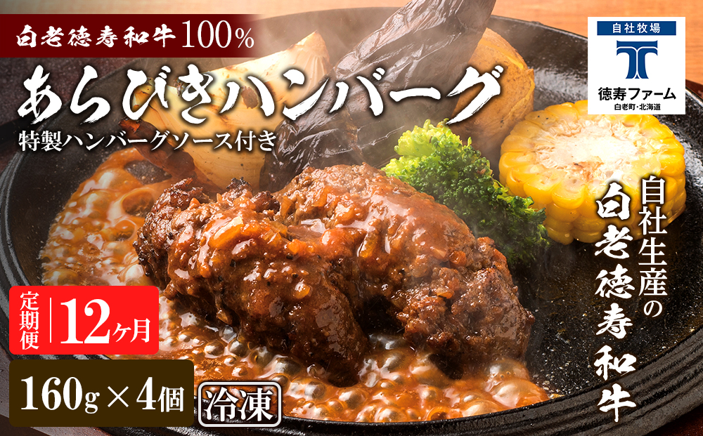 定期便 12カ月 和牛 粗びき 生 ハンバーグ 4個セット デミグラスソース付き 160ｇ×4袋