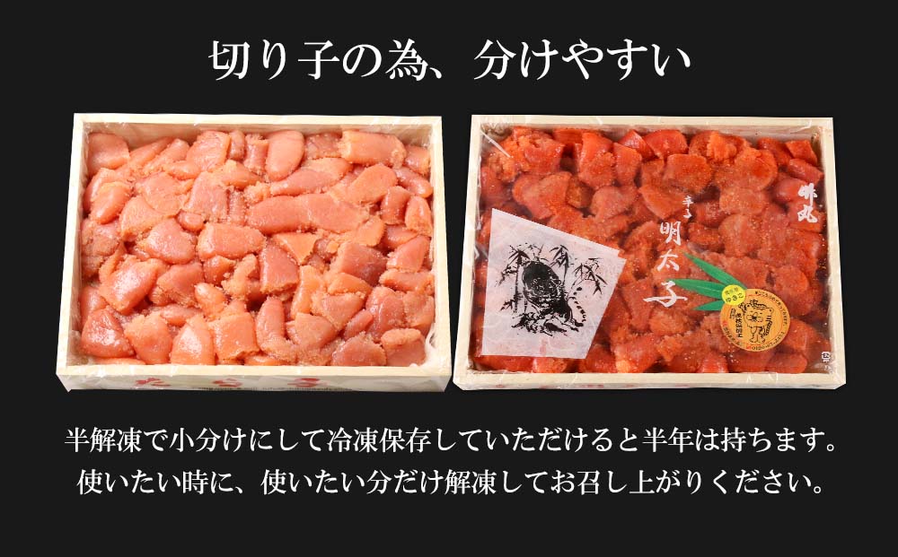 【北海道虎杖浜加工】 業務用たらこ 4切 2kg (1箱)と業務用明太子 4切 2kg (1箱)のセット