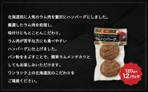 北海道民おすすめのラムをヘルシーハンバーグに！！120ｇ×12枚 合計1.44kg ふるさと納税 人気 おすすめ ランキング 羊 ラム 肉 ハンバーグ おいしい 北海道 平取町 送料無料 BRTI005