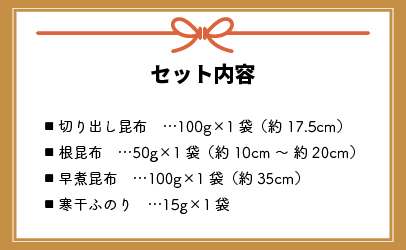 日高昆布ミニバラエティ(切り出し100g・根50g・早煮100g・ふのり15g)[32-1111]