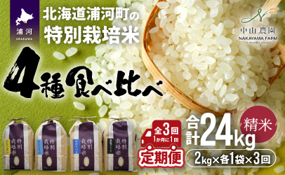 【先行受付開始！】北海道浦河町の特別栽培米「4種味比べセット定期便」(全3回)[37-1360]