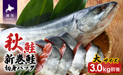 北海道浦河前浜産 特選 新巻鮭(大サイズ) 丸ごと切身3.0kg前後 [02-1030]