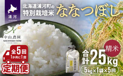 【新米発送！】北海道浦河町の特別栽培米「ななつぼし」精米(5kg×1袋)定期便(全5回)[37-1148]