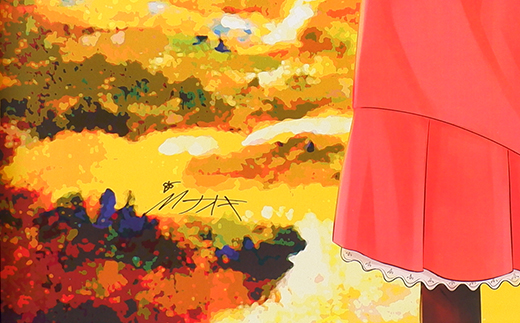 Mナオキオリジナル デジタル イラスト　夕日に映える釧路湿原と「釧路ゆうひちゃん」