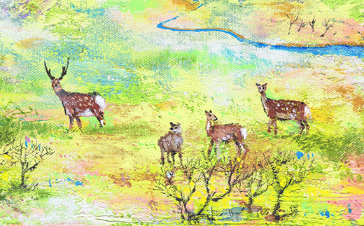 北海道釧路町の大自然　絵画「大空の下（もと）」１枚（F4号サイズ）