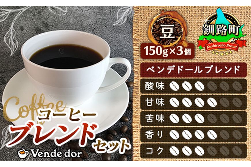 ベンデドール 自家焙煎 珈琲豆 ブレンド コーヒーセット ＜豆 150g×3個