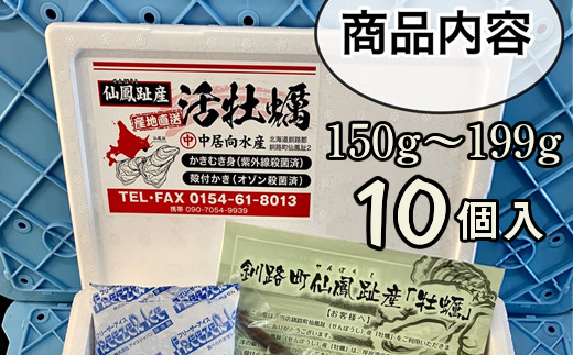 北海道 仙鳳趾産 牡蠣 150g〜199g×10コ＋かきナイフ付きかき漁師直送 K1-6＜センポウシ : 釧路町の東 厚岸湾の西 カキの名産地＞