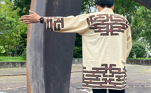 手縫い　半纏　着物（男性用）　1着 ルウンペ アイヌ刺繍　民族衣装　釧路町アイヌ協会応援寄附