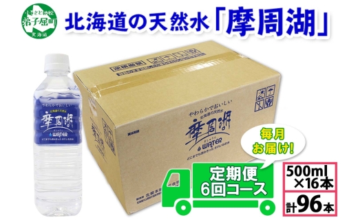 1822. 定期便 摩周湖の天然水 水 非加熱製法 毎月 全6回 500ml×16本 96本 硬度 18.1mg/L ミネラルウォーター 飲料水 軟水 送料無料 北海道 弟子屈町 30000円