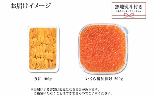 2941.  無地熨斗 うに 100g いくら醤油漬け 200g ウニ チリ産 冷凍 いくら 二色丼 雲丹 イクラ 海鮮 海鮮丼 うに丼 いくら丼 いくら醤油漬け のし 名入れ不可 送料無料 北海道 弟子屈町