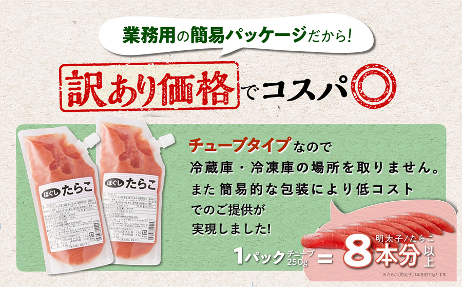 キャップ付きチューブタイプ ほぐしたらこ【250g×2 合計500g】