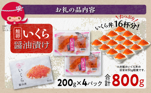 いくら醤油漬(鮭卵)【800g(200g×2×2)】