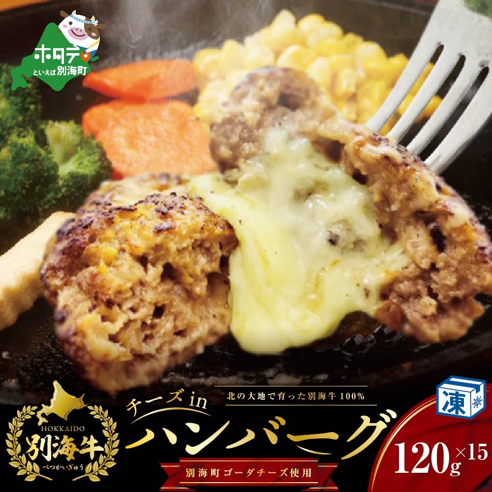 【別海牛100%と別海町ゴーダチーズ】チーズがとろける!別海チーズインハンバーグ(120g×15個)（串あげ処 のどか）