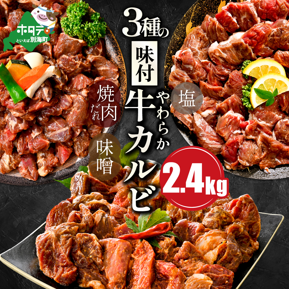 味付け カルビ 食べ比べ 3種 2.4kg（塩400g×2パック・味噌400g×2パック・醤油400g×2パック）【NS0000048】