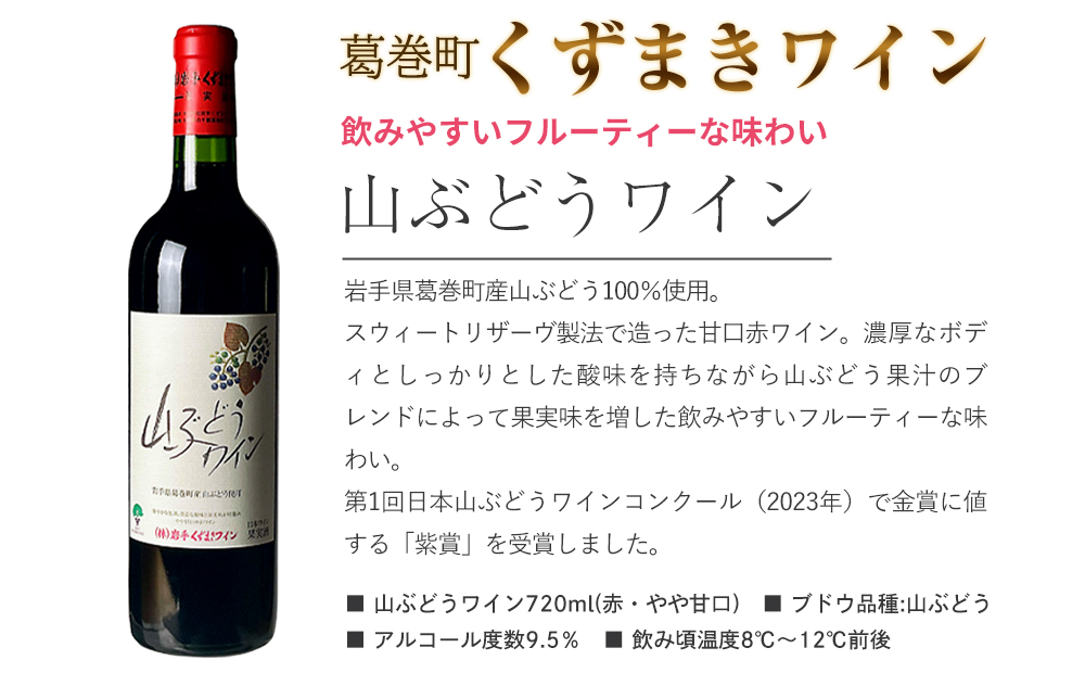 岩手県　矢巾町と葛巻町の人気返礼品 短角牛ハンバーグ6個と受賞歴ワイン「山ぶどうワイン720ml」のセット