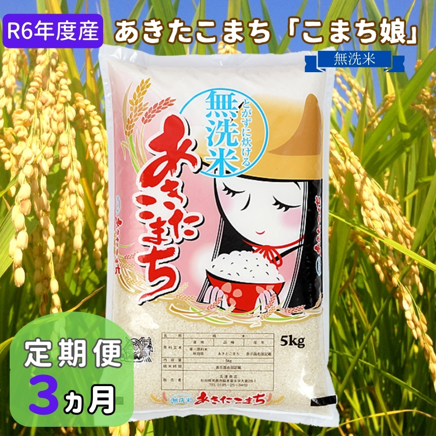 定期便 R6年度産 『こまち娘』あきたこまち 無洗米  5kg×1袋3ヶ月連続発送（合計15kg）吉運商店 秋田県 男鹿市