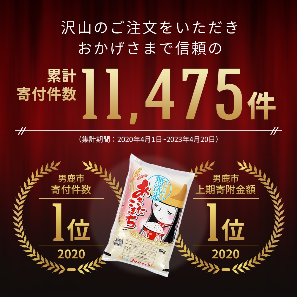 定期便 令和4年産『こまち娘』あきたこまち 無洗米 5kg×2袋 5ヶ月連続発送（合計 50kg）＜秋田県男鹿市＞