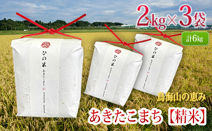 新米 米 お米 秋田県産 あきたこまち 精米 6kg（2kg×3袋）神宿る里の米「ひの米」（お米 小分け）