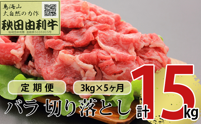 《定期便》5ヶ月連続 秋田由利牛 バラ切り落とし 3kg（1kg×3パック）